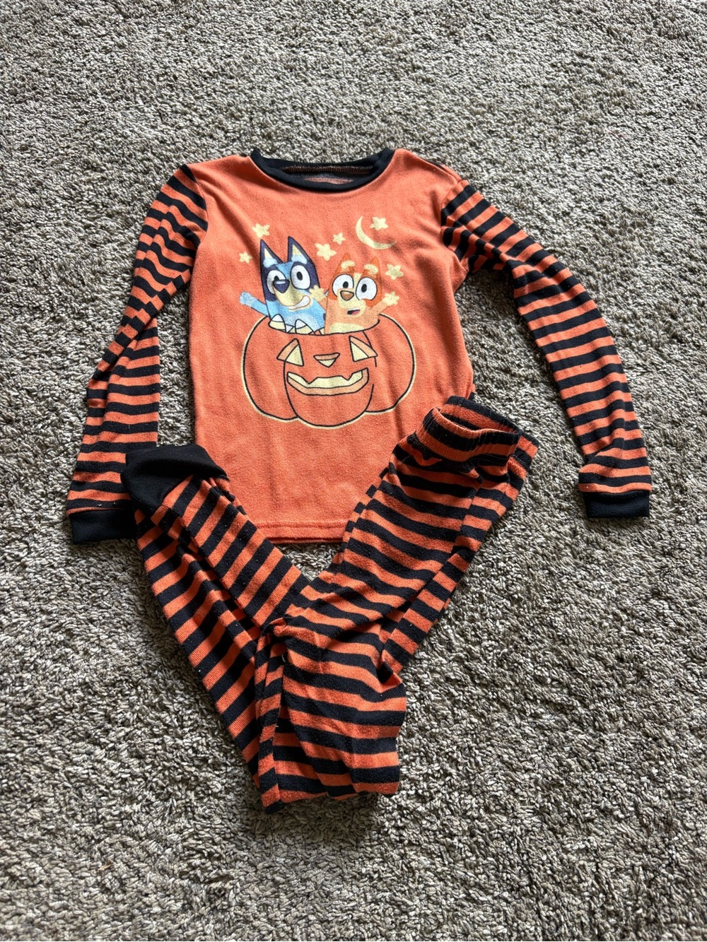 Kids Halloween Pumpkin Cartoon Pajama Set - Orange & Black